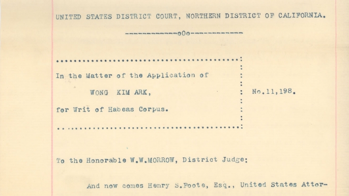 Statement in Opposition to the Application for the Writ of Habeas Corpus of Wong Kim Ark. (Credit: National Archives)