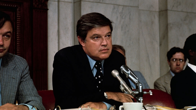 (Original Caption) Washington, D. C.: Close up of Senator Frank Church during a session of the Senate Intelligence Committee on the CIA and deadly toxin stocks.