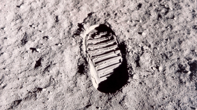 A footprint left on the surface of the moon by one of the Apollo 11 astronauts during their historic lunar EVA, July 1969. (Credit: Space Frontiers/Getty Images)