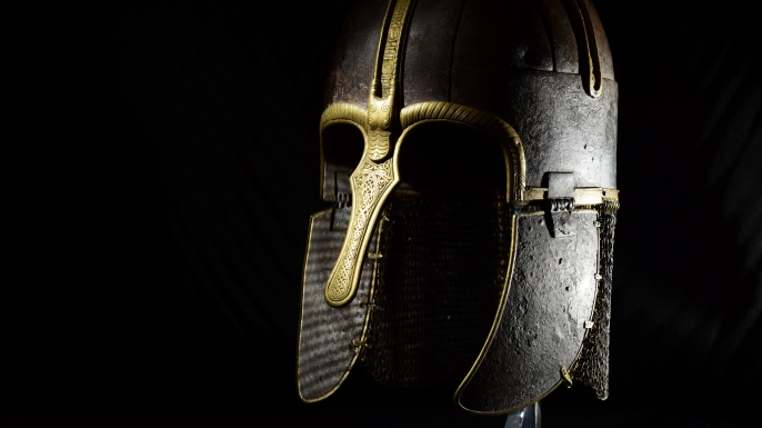 A Viking helmet on display at the Yorkshire Museum. (Credit: Anthony Chappel Ross)