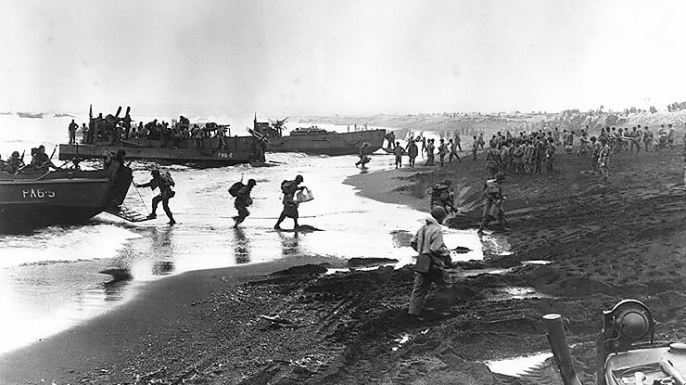 U.S. troops landing on Attu in May 1943