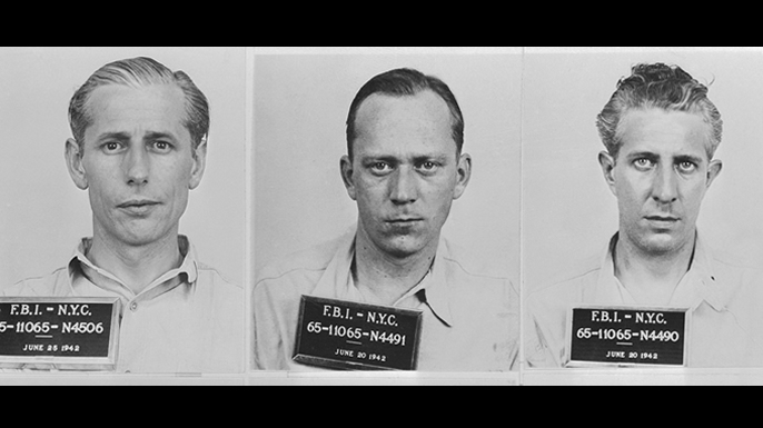 Mugshots of saboteurs George John Dasch, Geinrich Harm Heinck and Richard Quirin.