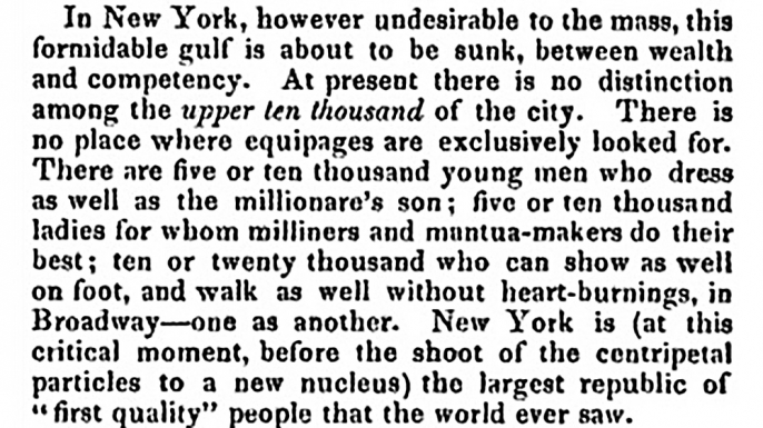 Paragraph in which American writer Nathaniel Parker Willis coined the phrase "upper ten thousand".