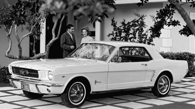 Ford Mustang, which was introduced to the public on April 17, 1964 at the New York World's Fair, Florida, 1963. (Credit: Underwood Archives/Getty Images)
