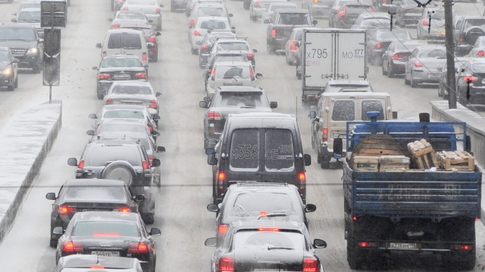 Cars stuck in a traffic jam, 2012. (Credit: ITAR-TASS Photo Agency/Alamy Stock Photo