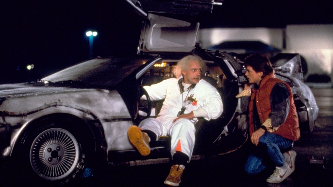 Christopher Lloyd and Michael J. Fox in Back to the Future. (Credit: AF Archive/Alamy Stock Photo)