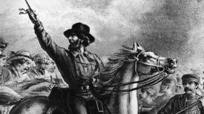 Italian patriot and a leader of the Risorgimento, Giuseppe Garibaldi fighting and capturing French guns in Rome. (Credit: Hulton Archive/Getty Images)