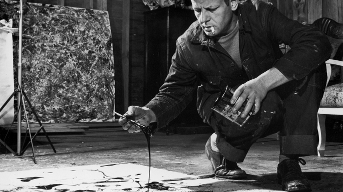 Artist Jackson Pollock working in his studio. (Credit: Martha Holmes/The LIFE Picture Collection/Getty Images)