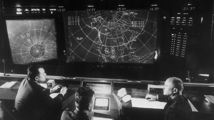 The main battle staff position in the Combat Operations Center at Headquarters North American Air Defense Command, Colorado Spring. (Credit: Bettmann/Getty Images)