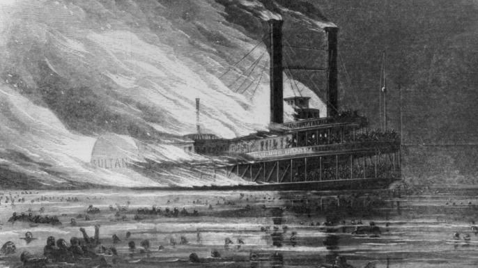 Explosion of the Sultana, April 28, 1865. (Credit: The Library of Congress)