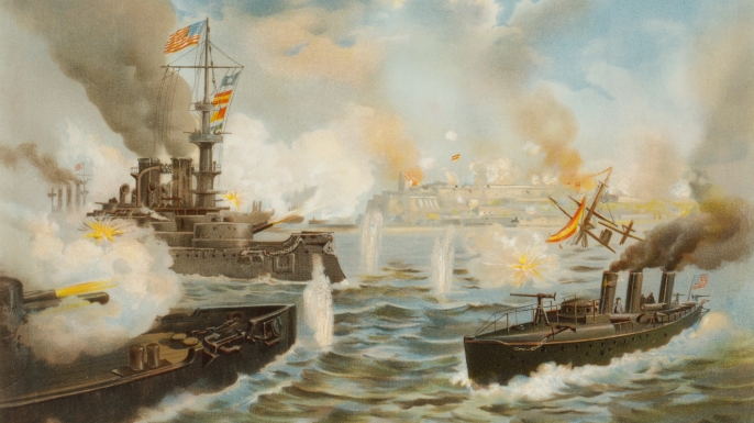 On May 12, 1898 during The Spanish-American War, U.S. Navy Warships Bombard San Juan, Puerto Rico. (Credit: Universal History Archive/UIG via Getty Images)