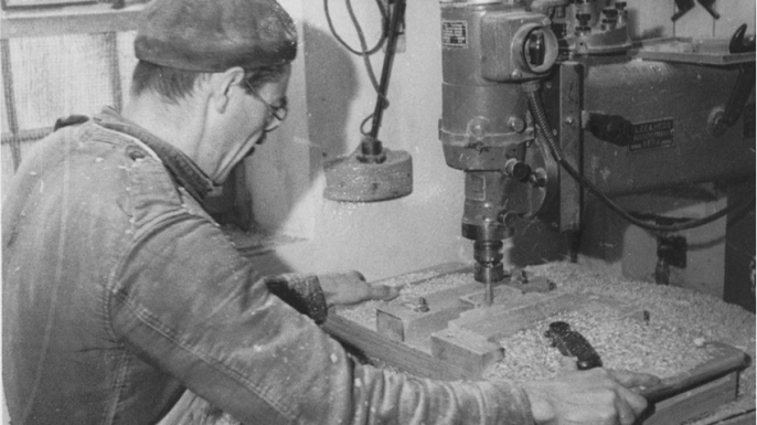 Inside the original Lego workshop when it was producing wooden toys. (Credit: Lego/Handout/Corbis via Getty Images)