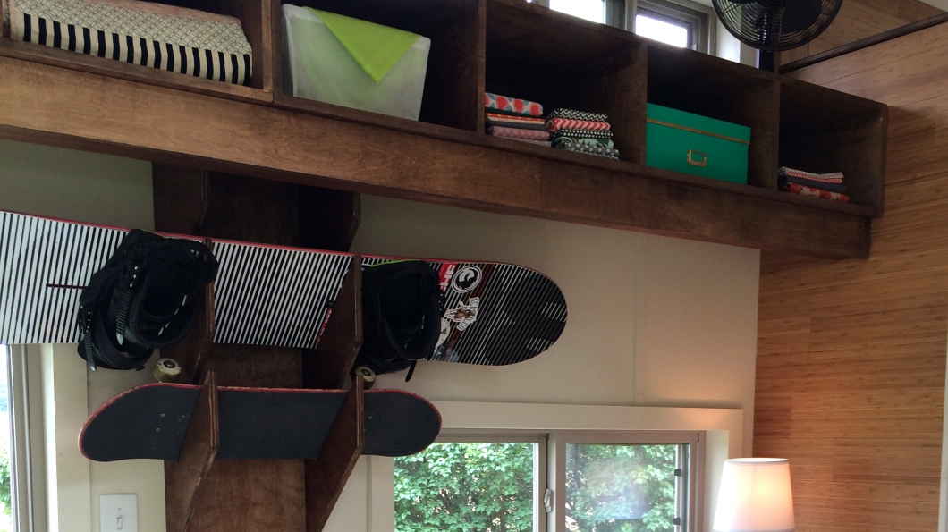 Tiny house snowboard storage