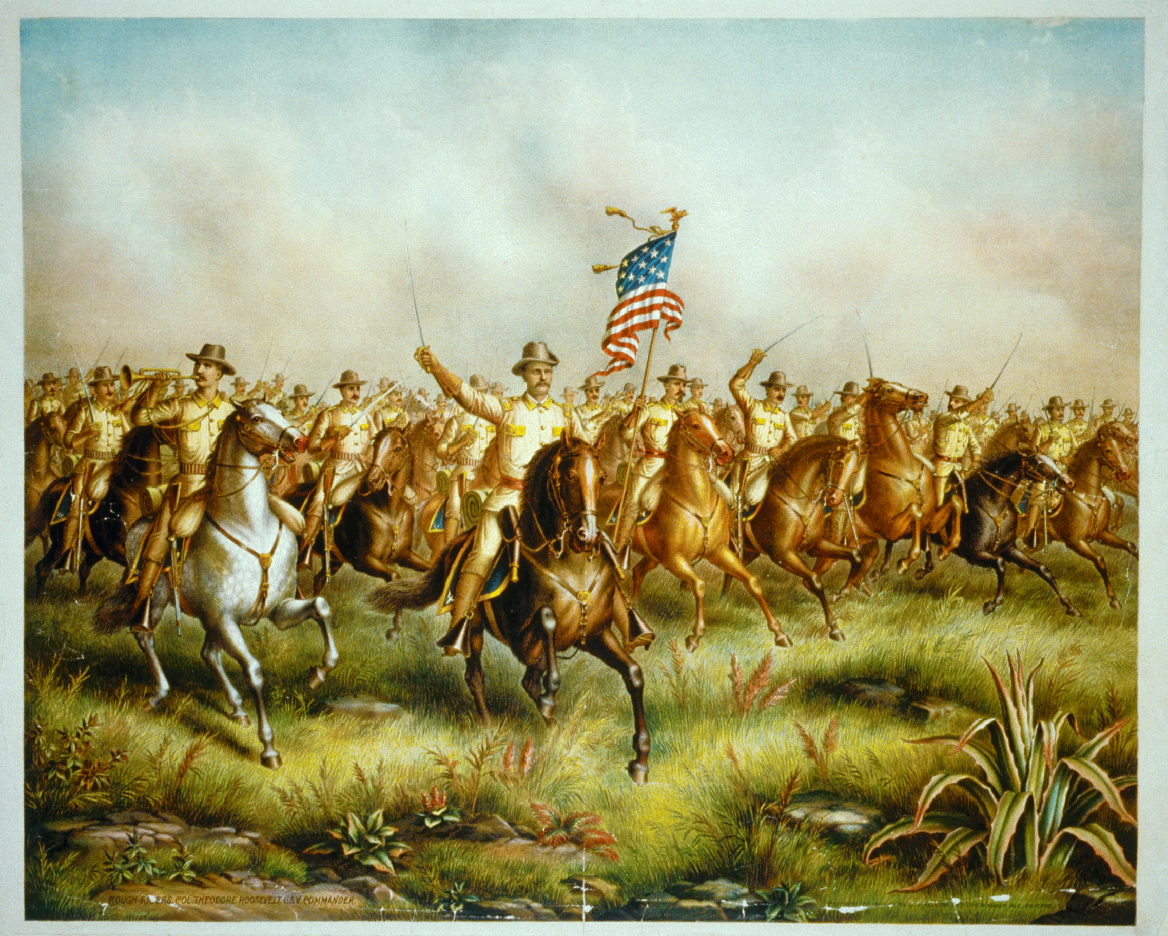 Lithograph of theodore roosevelt and the rough riders charging san juan 
