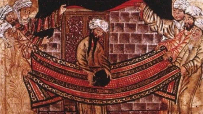 14th-century illustration of the rebuilding of the Kaaba in Mecca during the early 600s.