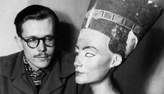 Limestone bust of Queen Nefertiti, stashed away in a German salt mine before it's recovery by the Monuments Men.