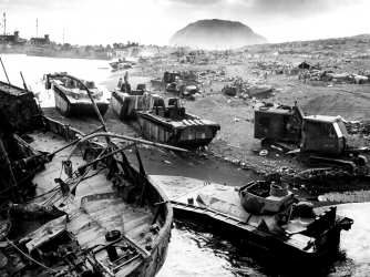 Destruction on the beach at Iwo Jima
