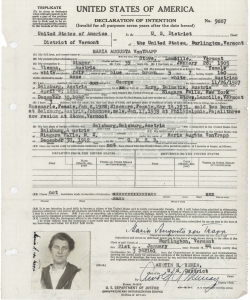 Maria von Trapp's declaration of intent to become a U.S. citizen. (Credit: National Archives)