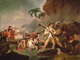 Painting depicting Cook's death in Hawaii.