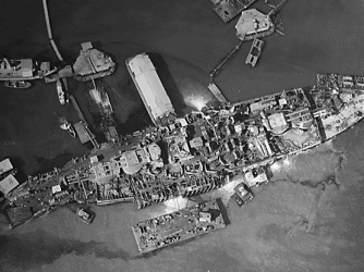 Salvage efforts on USS Oklahoma, 1943