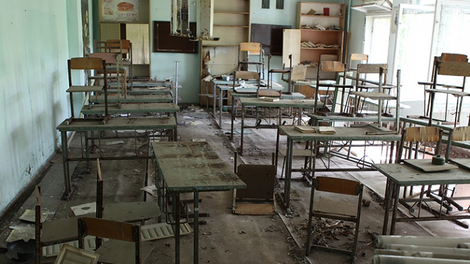 An abandoned school in Pripyat, Ukraine