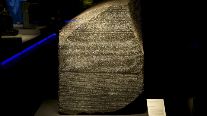 Replica of the Rosetta Stone on display in Spain. (Credit: Juan Naharro Gimenez/Getty Images)