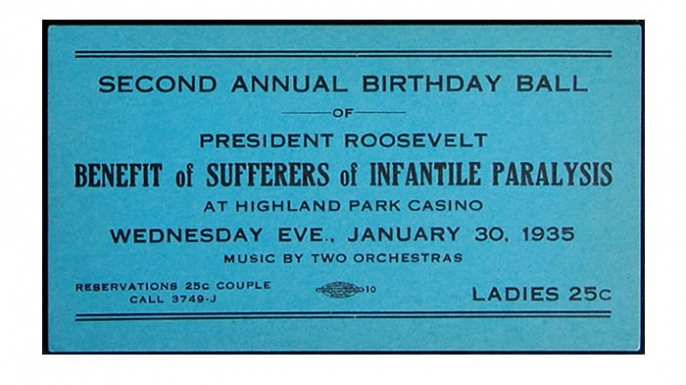 Ticket to a 1935 "Birthday Ball" honoring President Franklin Roosevelt.