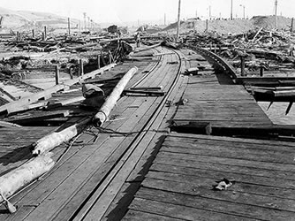 Damage at Port Chicago, looking south from ship pier