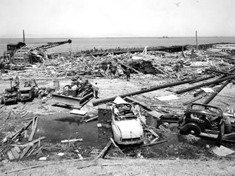 Damage at Port Chicago, looking north toward pier