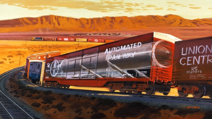 Artist’s rendition of a missile in a rail car. (Credit: San Diego Air & Space Museum)
