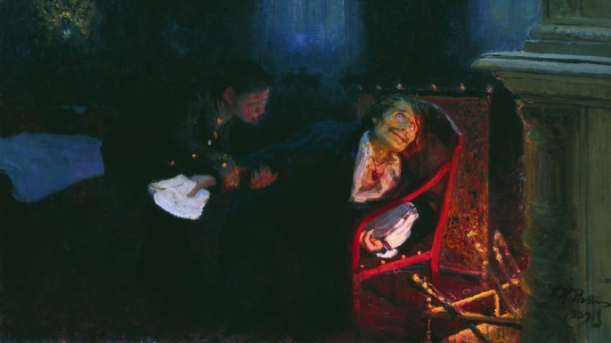Painting depicting Gogol burning the manuscript of the "Dead Souls" sequel.