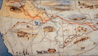 A map showing the westward trail from Missouri to Oregon. (Credit: MPI/Getty Images)