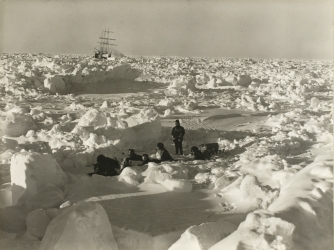 Ice conditions in August, 1915 during the Imperial Trans-Antarctic Expedition, 1914-17, led by Ernest Shackleton. The Endurance is in the background. (Credit: Frank Hurley/Getty Images)
