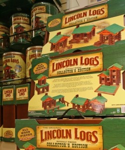 Lincoln logs are seen on display at FAO Schwarz. (Credit: Stephen Hilger/Bloomberg/Getty Images)