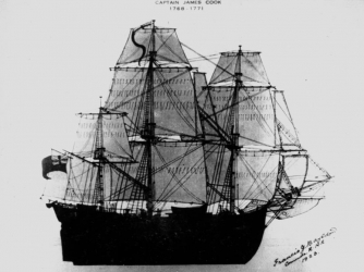 Captain Cook's HMS Endeavour. Photograph signed by Francis J. Bayldon. (Credit: Public Domain)
