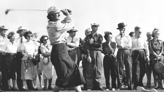 Babe Didrikson driving off the tee in a golf tournament. (Credit: Underwood Archives/Getty Images)
