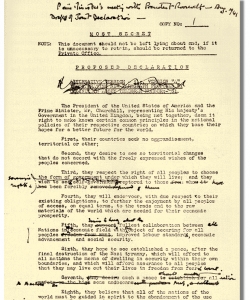 Churchill's edited copy of the final draft of the Atlantic Charter. (Credit: National Archives)