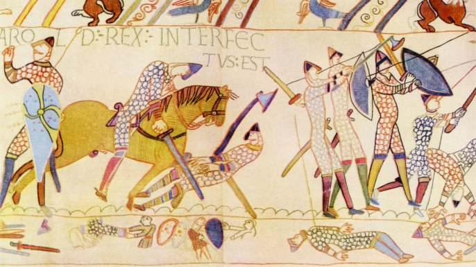 The death of Harold at the Battle of Hastings, as depicted on the Bayeux Tapestry. (
