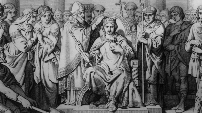 The coronation of King Harold II in January 1066.
