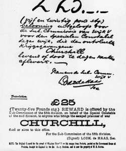A "Wanted" poster featuring Churchill and the reward for his return. (Credit: Hulton Archive/Getty Images)