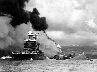 American battleship USS Maryland, relatively unscathed in the surprise attack on Pearl Harbor. (Credit: Time Life Pictures/Getty Images)