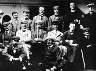 Returning from the Boer War on the RMS Dunottar Castle, July 1900. Churchill is seated, second from right
