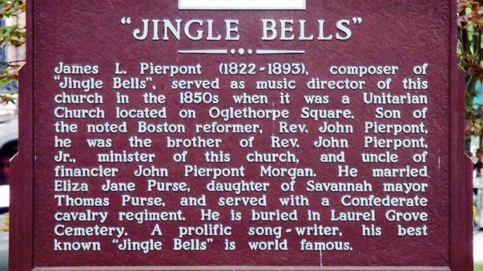 The commemorative plaque for James Lord Pierpont and his "Jingle Bells" in Savannah, Georgia, USA. (Credit: Deirdre)
