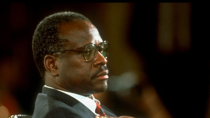 Supreme Court Justice nominee Clarence Thomas during Sen. Judiciary Comm. hearings re charge of sexual harassment by former employee Anita Hill.