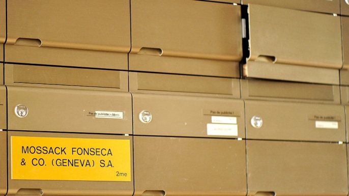 A detail of the Mossack Fonseca Geneva office mailbox on April 5, 2016, following the leak of the "Panama Papers." (Photo by Pxl8/Getty Images)