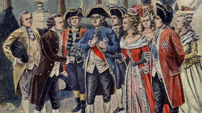 Antoine Augustin Parmentier presenting a potato plant to Louis XVI and Marie Antoinette in the gardens of Versailles. (Credit: Leemage/UIG/Getty Images)