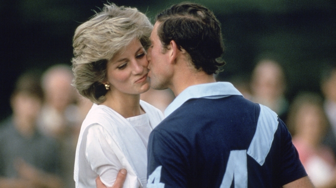 Prince Charles kissing Princess Diana following a polo match in June 1985.