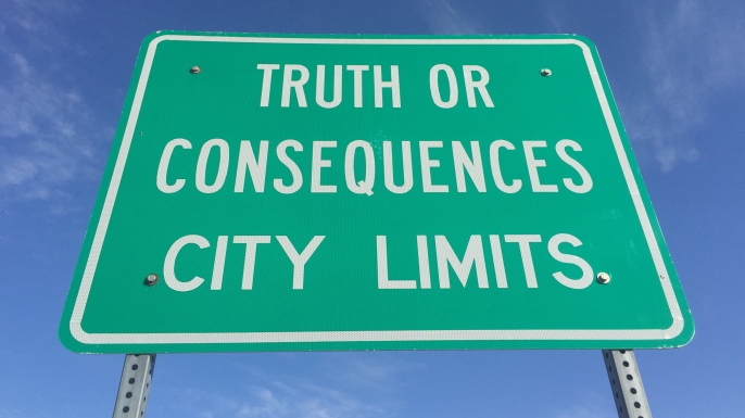 Green city limits sign of Truth or Consequences, NM. (Credit: Andreas Gebhard/Getty Images)