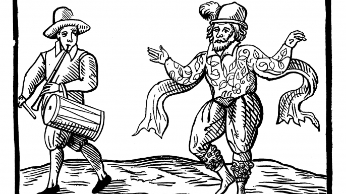 English Elizabethan clown Will Kempe dancing a jig from Norwich to London in 1600. (Credit: Public Domain)