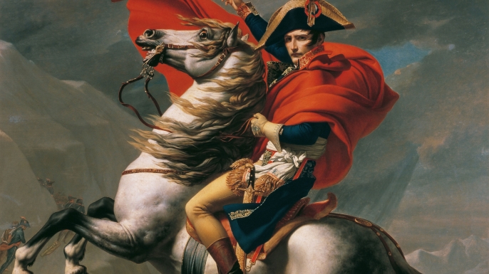 Painting depicting Napoleon crossing the Alps.